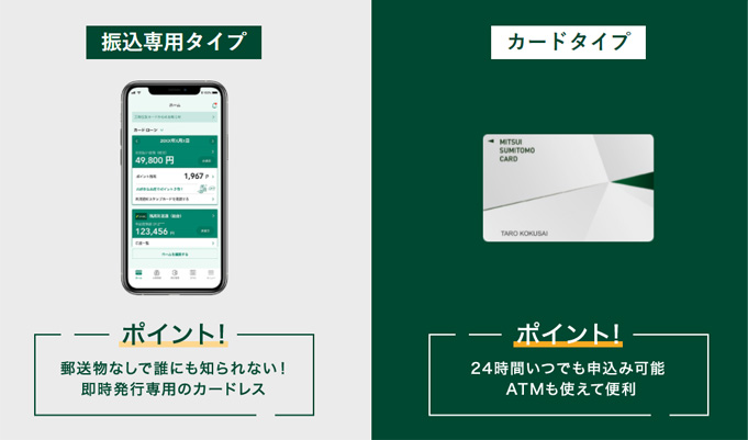 三井住友カード カードローンは、カードレスとカードタイプを選ぶことができます。